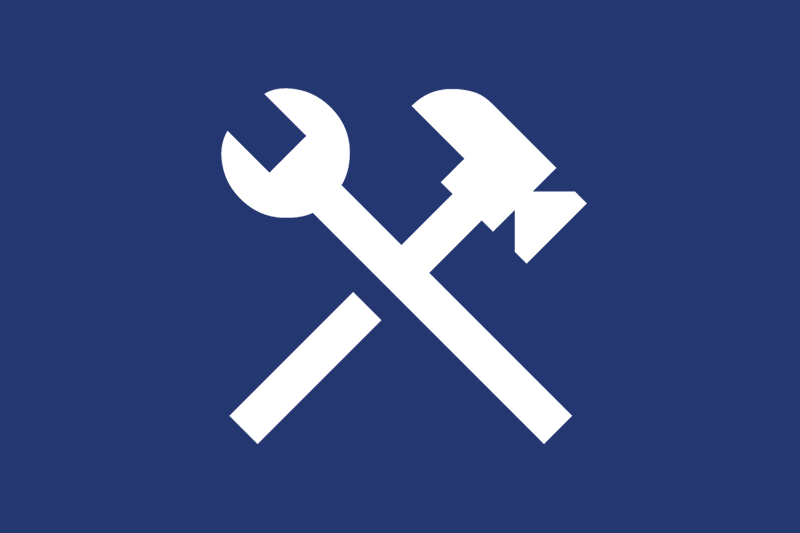 白色的锤子和扳手图标在蓝色的背景